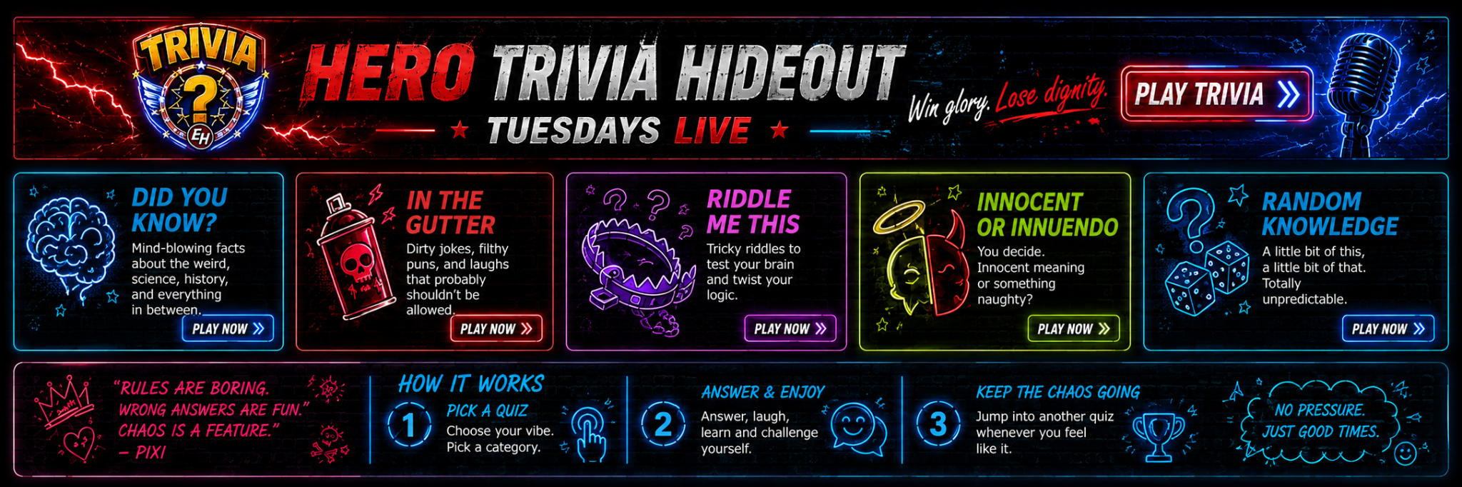 Hero Trivia Hideout and five Hero Quizzes