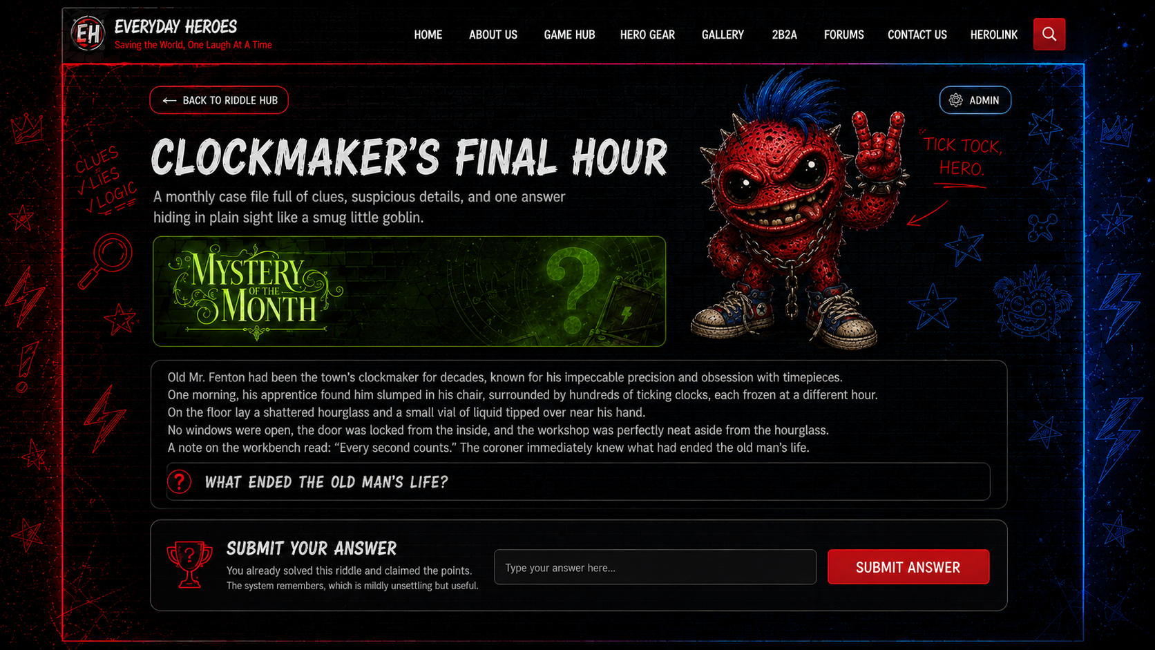 Clockmaker's Final Hour riddle page