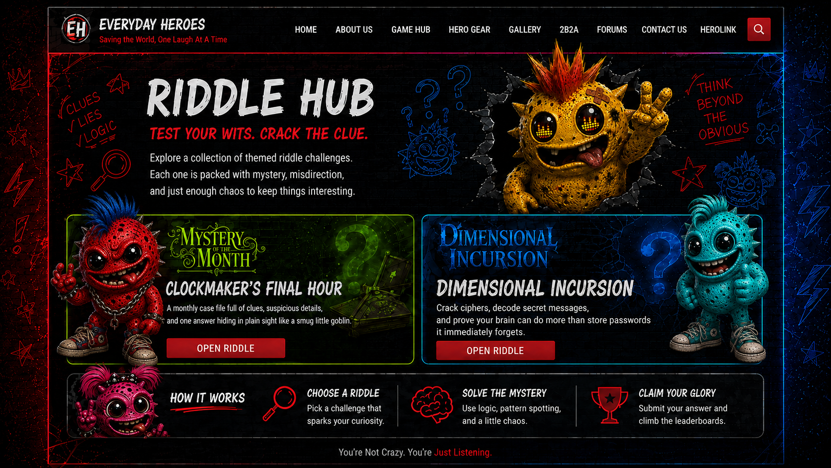 Everyday Heroes Riddle Hub with Clockmaker's Final Hour and Dimensional Incursion challenges