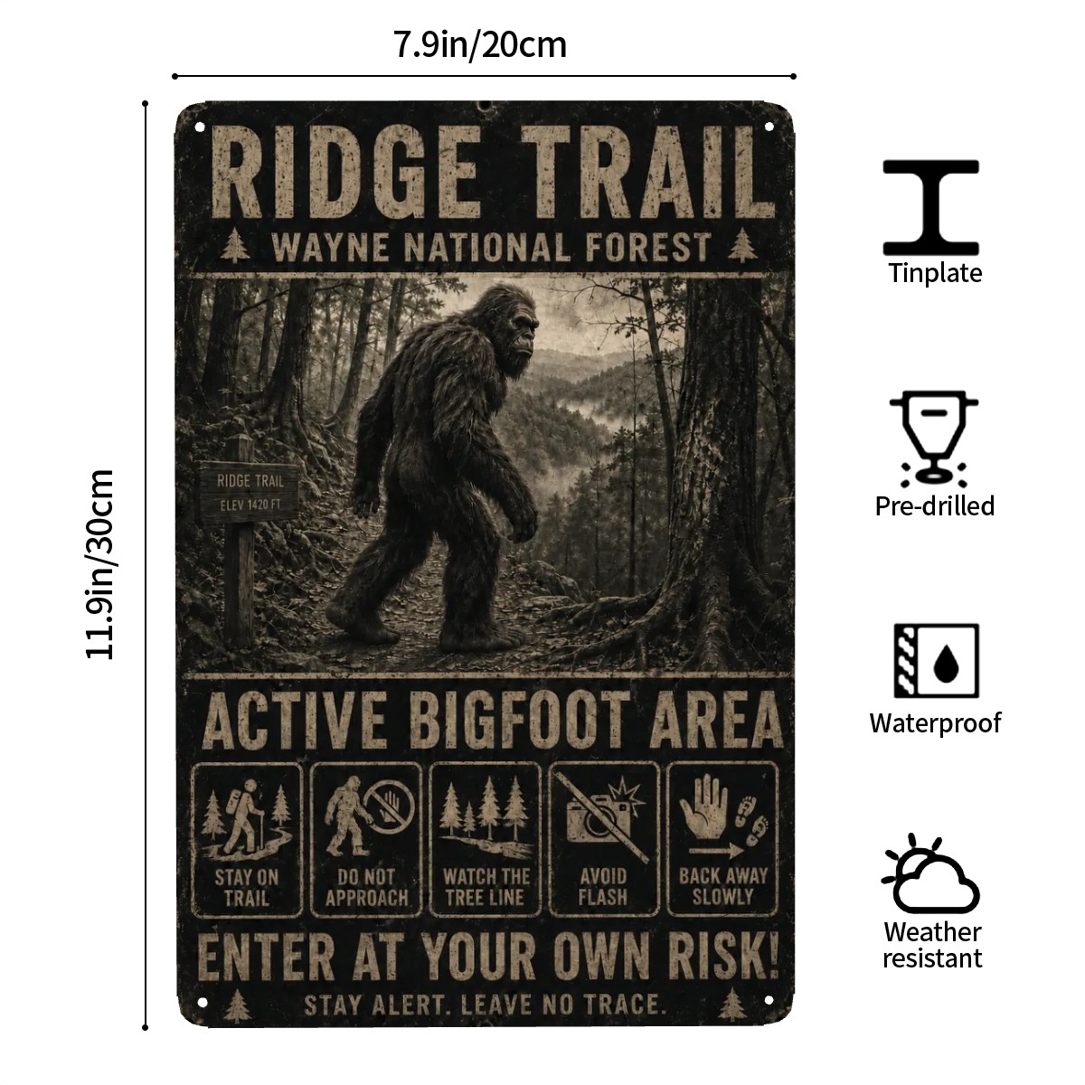 Vintage 8" x 12" Bigfoot Metal Sign - Image 3